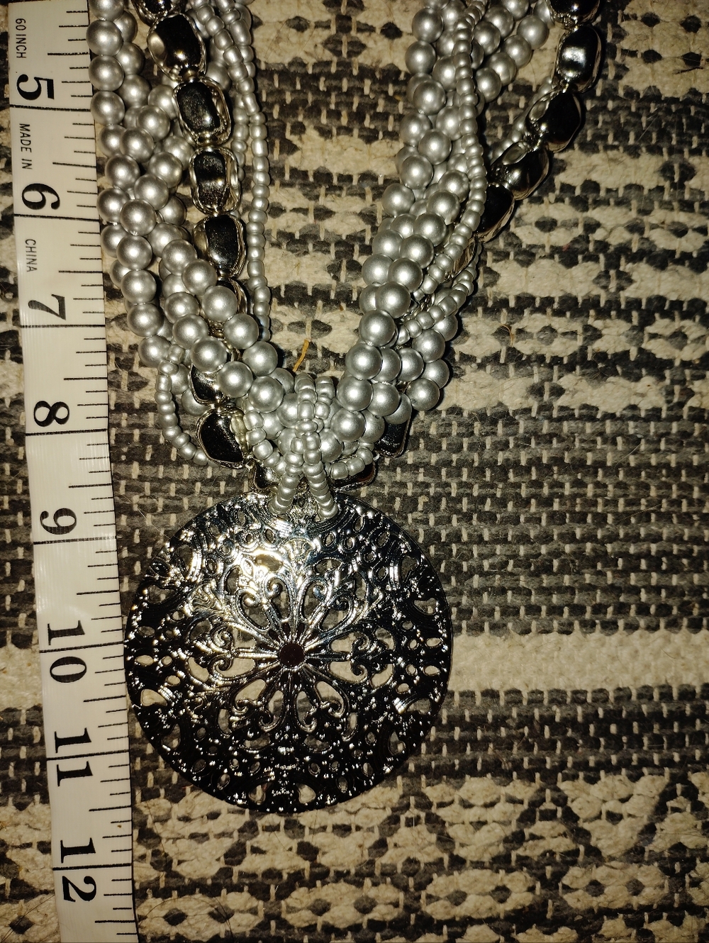 Cato Silver and Pewter Multi-Strand Pearl Pendant Necklace - Picture 3 of 5